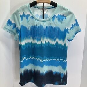 Christopher & Banks Womens Blue Tie Dye Beaded Sparkle Tee T Shirt Size S‎